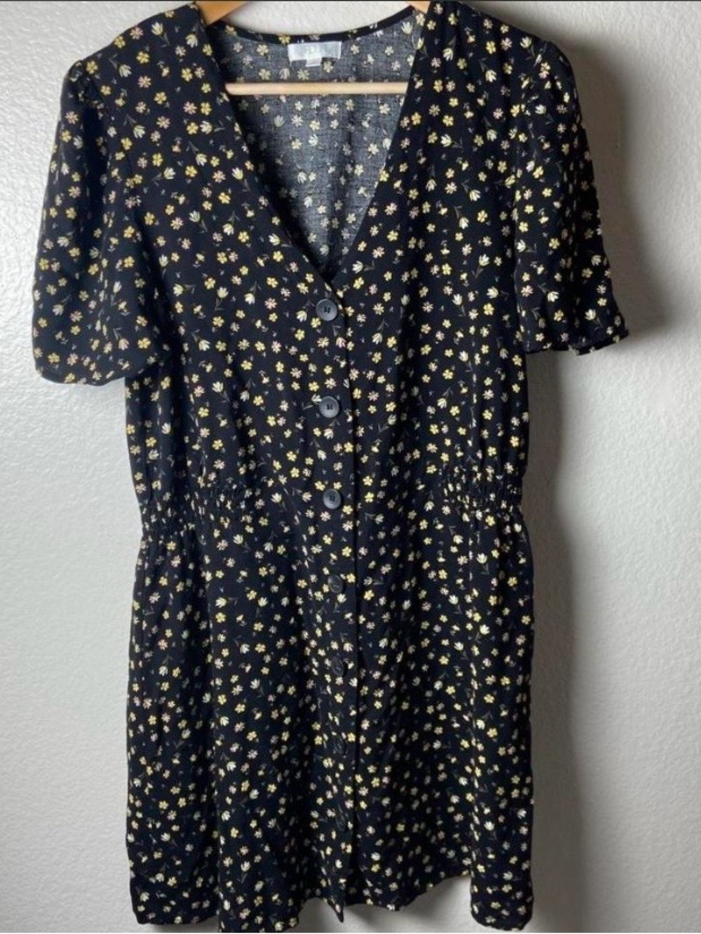 Abound Black Mini Dress with Yellow Floral Print